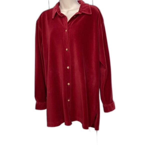 Corduroy Long Sleeve Red Button Down Shacket Jacket Top Red Maroon Womens XL - Picture 3 of 10